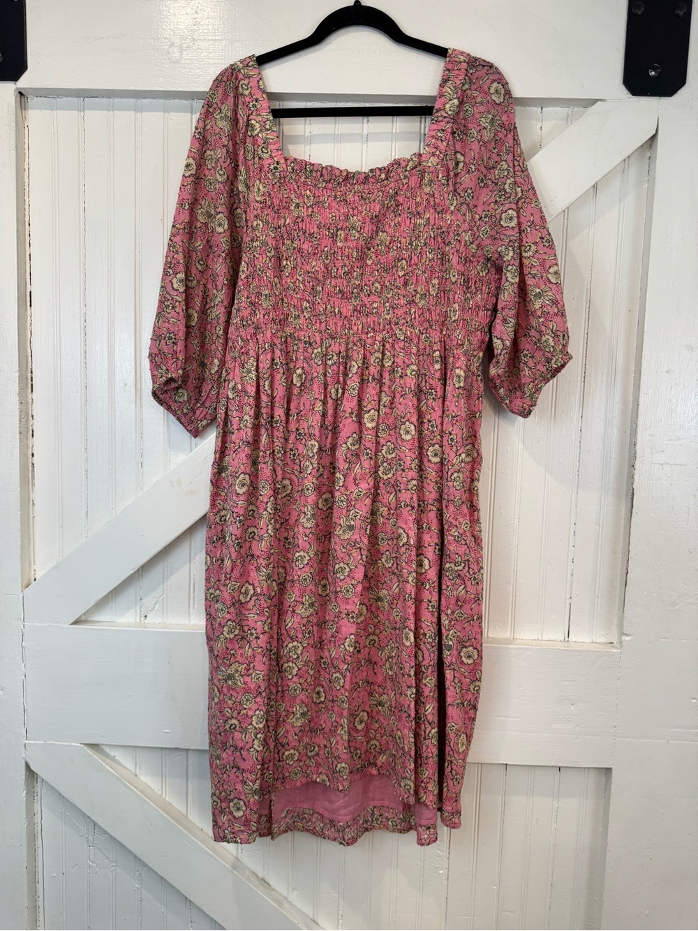Jessica Simpson Pink Floral Smocked Midi Dress 2X Cottagecore - Picture 3 of 10